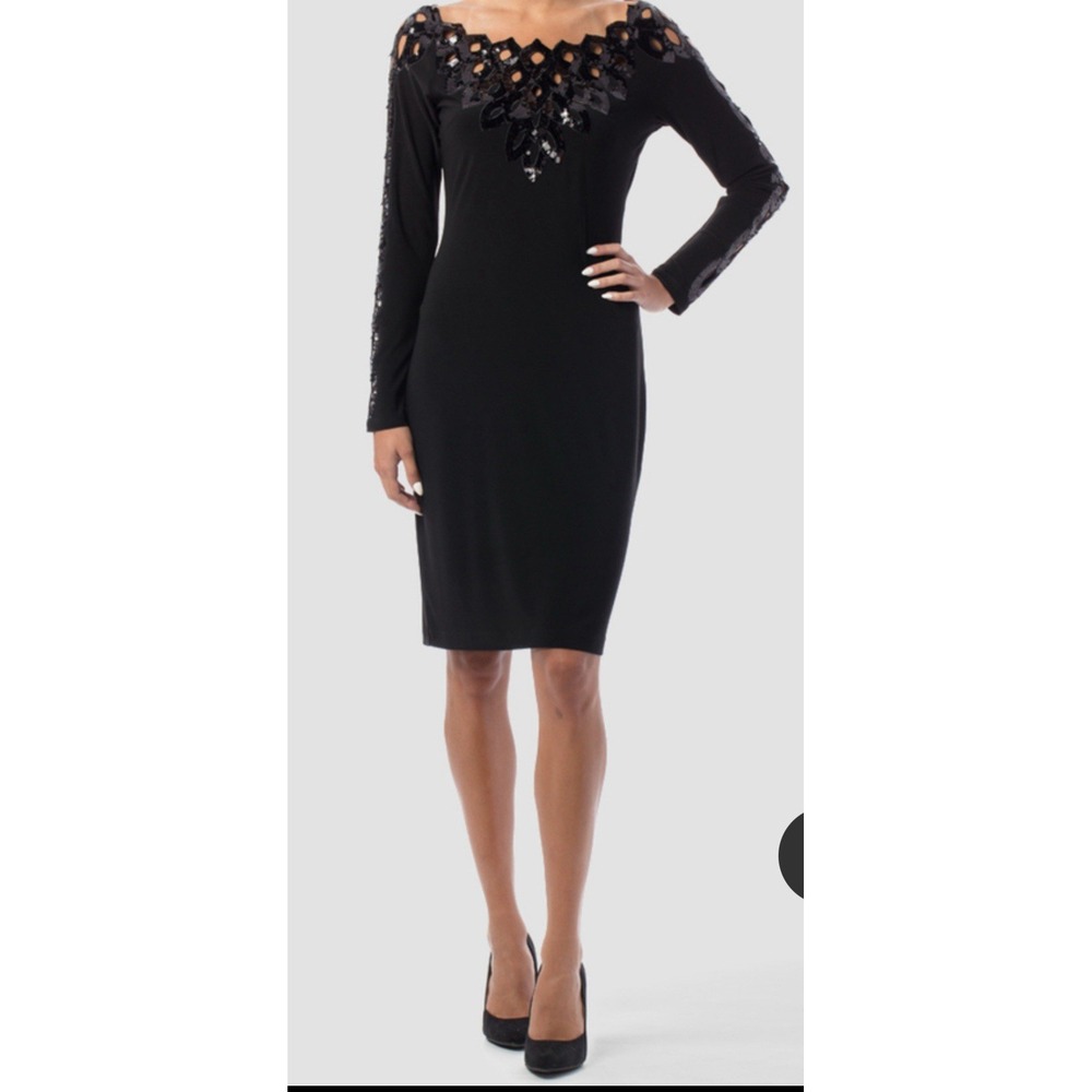 Joseph Ribkoff Black Embellished Off-Shoulder Sheath Dress
